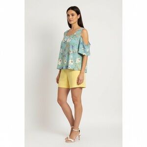 Isaac Mizrahi Live! Women’s L mint green Floral Cold Shoulder Top multi color